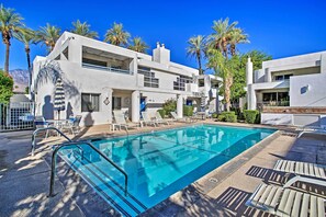 Outdoor pool, a heated pool - Upstairs suite, overlooking the pool (Cathedral City)