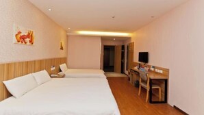 A hotel room with two beds, a desk, a chair, and a television. - Eaka 365 Hotel Daming Damingfu Road (Daming)