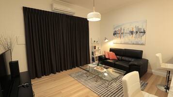 Smart TV, fireplace, DVD player, books