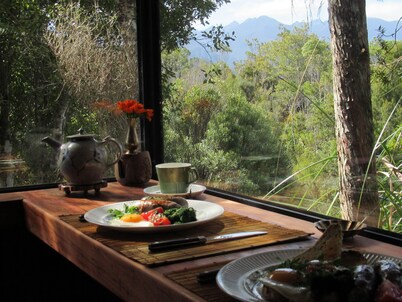 Off grid hut, mountain and bush views