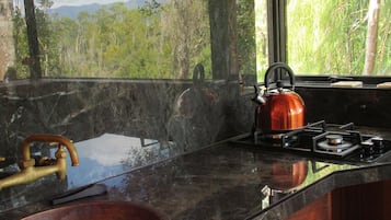 Fridge, oven, stovetop, coffee/tea maker