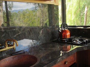 Fridge, oven, stovetop, coffee/tea maker