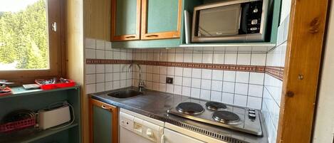Fridge, dishwasher, coffee/tea maker, toaster