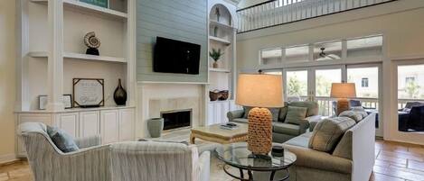 Smart TV, mesa de ping pong, estéreo, oficina