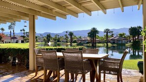 Outdoor dining - Aqua Vista | Inspiring Views, 2 Suites & Spacious Patio – a Greenday property (Rancho Mirage)