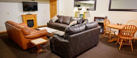 Smart TV, fireplace, DVD player