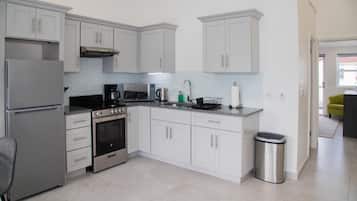 Fridge, microwave, oven, electric kettle