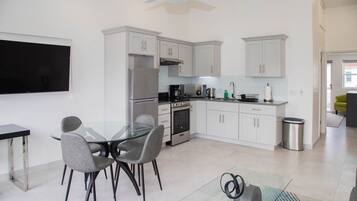 Fridge, microwave, oven, electric kettle