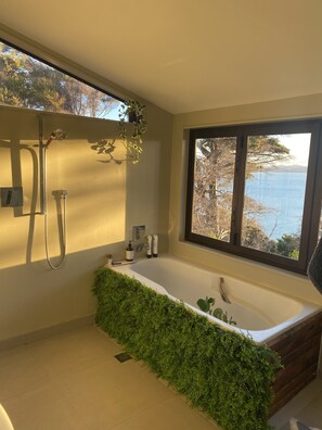 Combined shower/bathtub - Farm house with 360 degree views over the Hauraki Gulf .. (Waiheke Island)