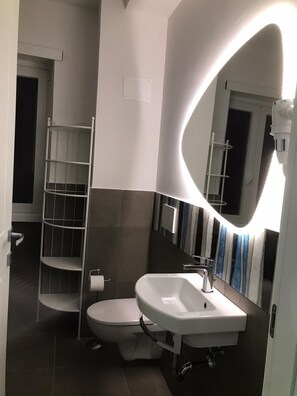 Suihku, hiustenkuivaaja, bidee, pyyhkeet