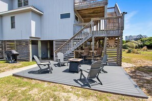 Outdoor dining - Semi-Oceanfront, Private Pool, Hot Tub, Close to beach! WL1066, Schemering Seas (Corolla)