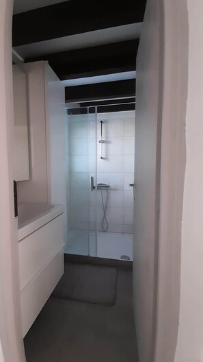 Douche, serviettes fournies, papier toilette