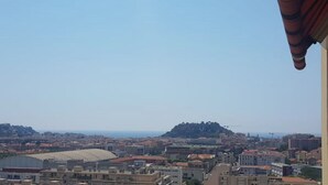 A cityscape with a prominent hill in the background, a stadium, and various buildings. - T2 a Proche Plage et Centre vu mer et Montagne (Nice)