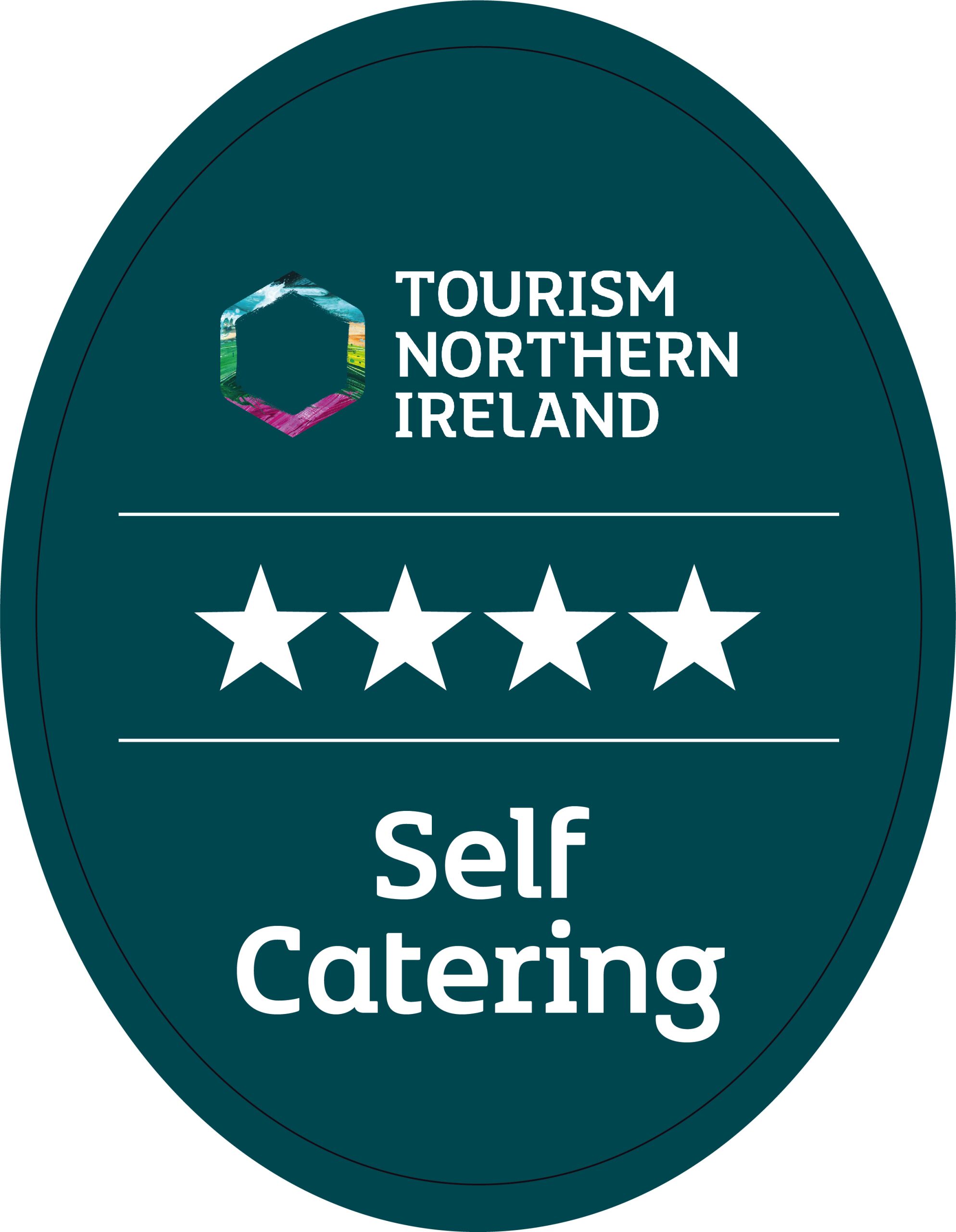 A badge with the text "TOURISM NORTHERN IRELAND" and "Self Catering" along with four stars.