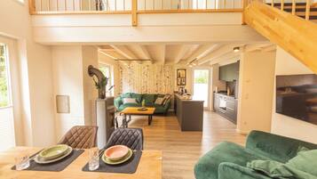 Televisión, chimenea y libros