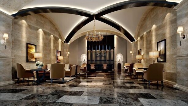 A luxurious lobby with a high ceiling, marble flooring, and elegant lighting fixtures. - Zhonghui Hotel (Lingchuan)