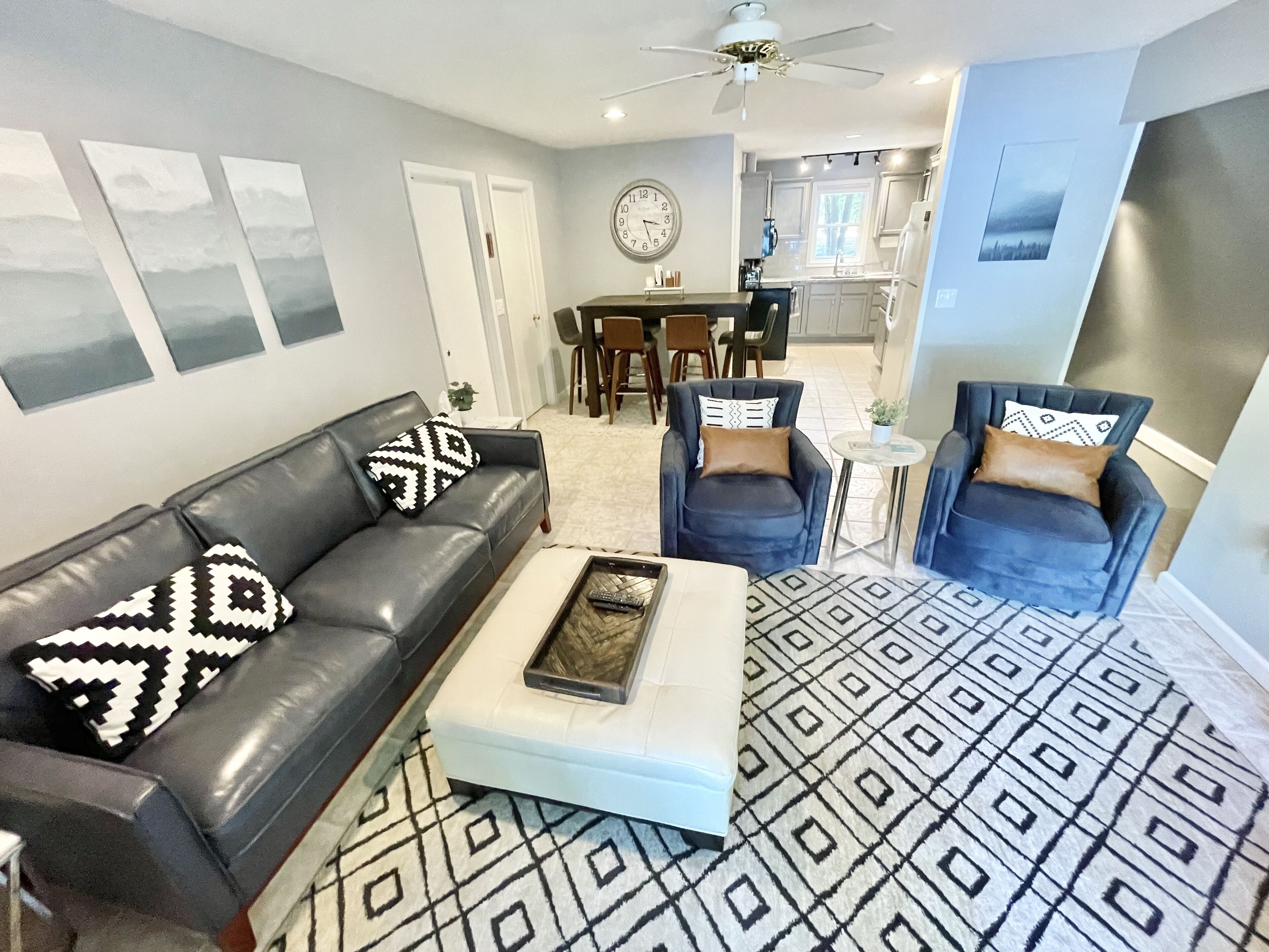 Smart TV, fireplace, DVD player, books