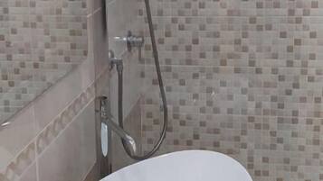 Shower, free toiletries, hair dryer, slippers