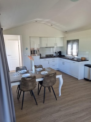 Fridge, microwave, dishwasher