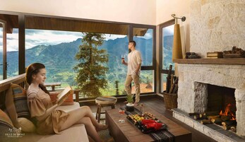 42-inch flat-screen TV with cable channels, TV, fireplace