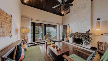 42-inch flat-screen TV with cable channels, TV, fireplace