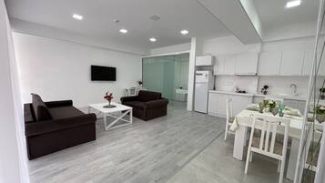 Lägenhet Deluxe | Skrivbord, arbetsyta för laptop, strykjärn/strykbräda och gratis wi-fi