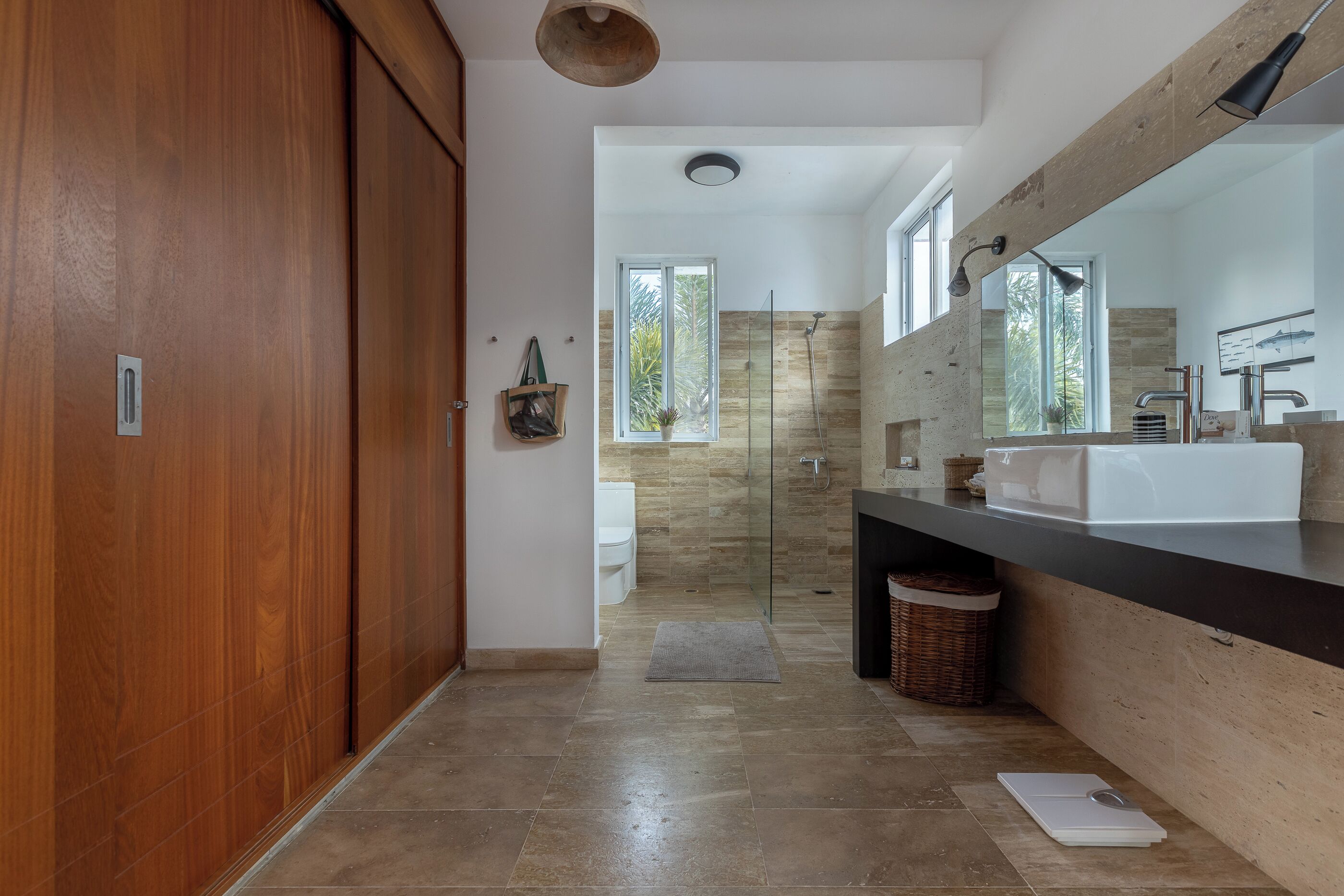 Shower, eco-friendly toiletries, hair dryer, towels
