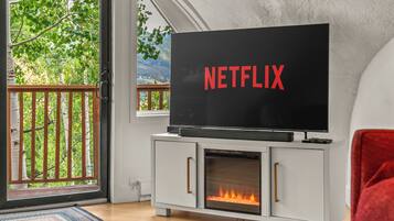 Una Smart TV, una chimenea, videojuegos, libros