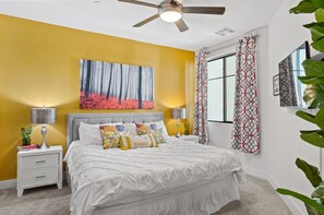 1 bedroom, desk, iron/ironing board, travel crib