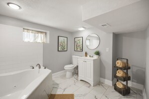 Shower, towels, soap, shampoo