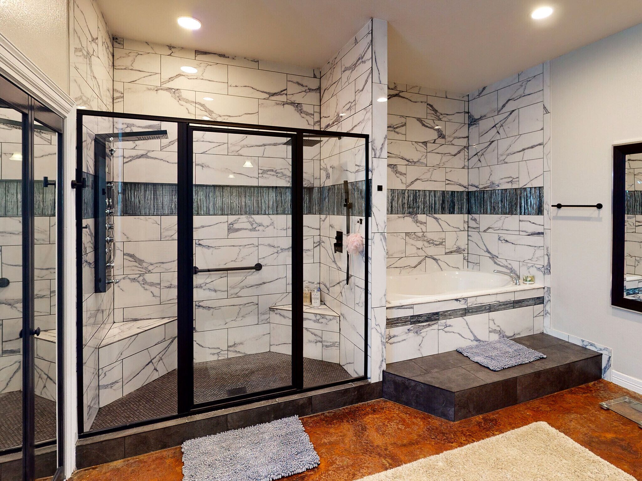 Bathtub, hair dryer, towels, soap