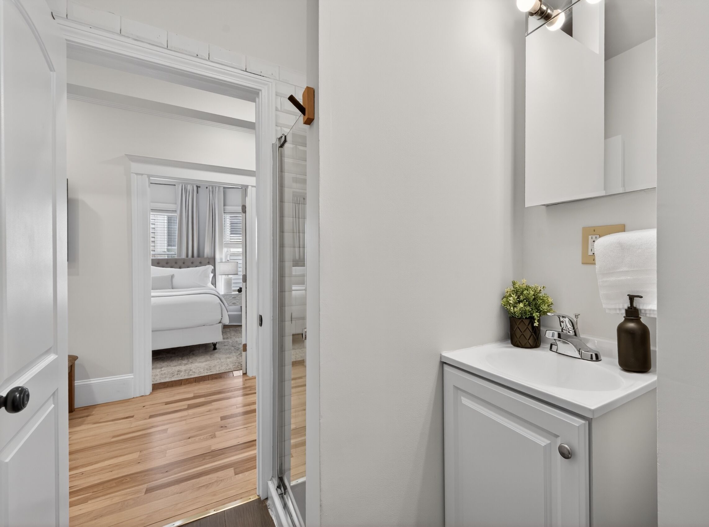 Bathtub, hair dryer, towels, soap