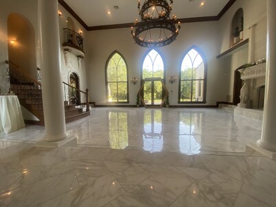 Elegant, romantic castle w/ rooftop deck, forest, pond and theater!