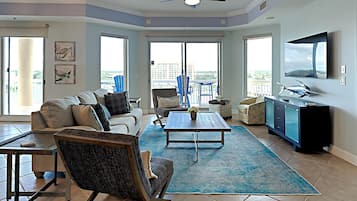 Condo, Multiple Beds, Balcony, Ocean View | Living area | TV