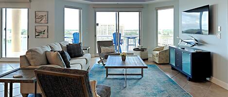 Condo, Multiple Beds, Balcony, Ocean View | Living area | TV