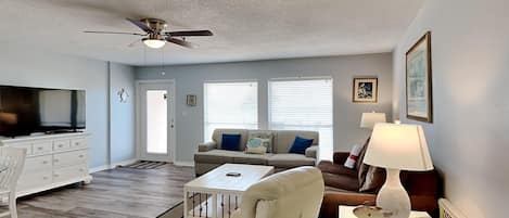 Condo, Multiple Beds, Balcony, Ocean View | Living area | TV