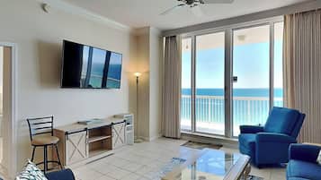 Condo, Multiple Beds, Balcony, Ocean View | Living area | TV