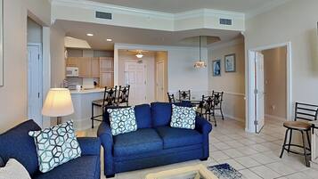 Condo, Multiple Beds, Balcony, Ocean View | Living area | TV