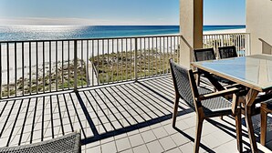 A balcony with a view of the beach and ocean. - Bluewater #403 by Southern Vacation Rentals (Orange Beach)