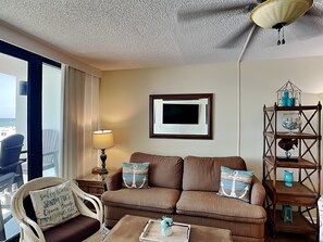 Condo, Multiple Beds, Kitchen, Ocean View | Living area | TV