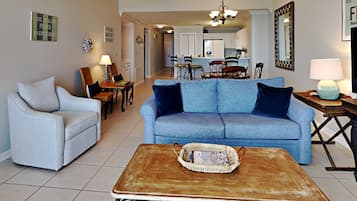 Condo, Multiple Beds, Balcony, Ocean View | Living area | TV