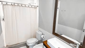 Shower, rainfall showerhead, towels