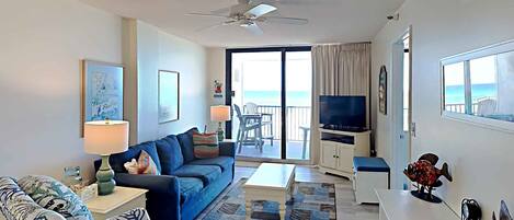 Condo, Multiple Beds, Balcony, Ocean View | Living area | TV