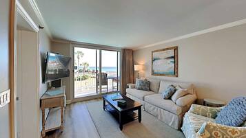 Condo, Multiple Beds, Balcony, Ocean View | Living area | TV
