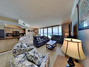 Condo, Multiple Beds, Balcony, Ocean View | Living area | TV