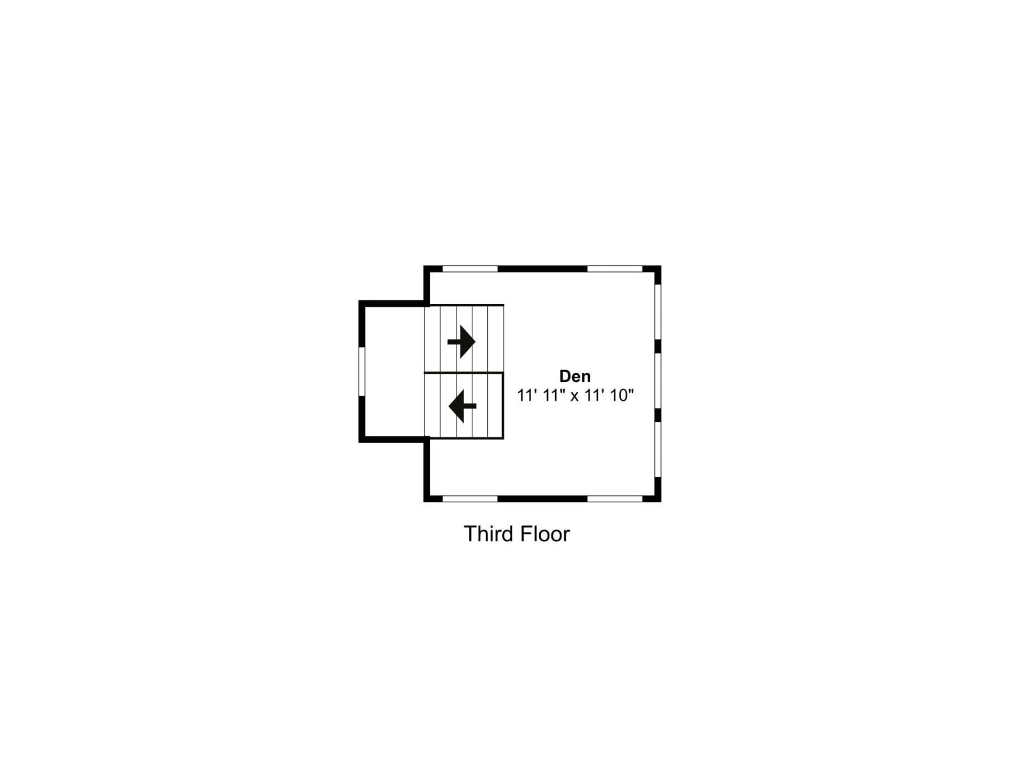 A floor plan of a room labeled 'Den' on the third floor, measuring 11'11" x 11'10".