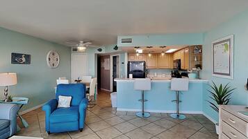 Condo, Multiple Beds, Patio, Ocean View (#105 - No Pets) | Living area | 40-inch flat-screen TV with digital channels
