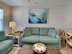 Condo, Multiple Beds, Kitchen | Living area | TV - Sunrise Village #113 by Southern Vacation Rentals (Gulf Shores)