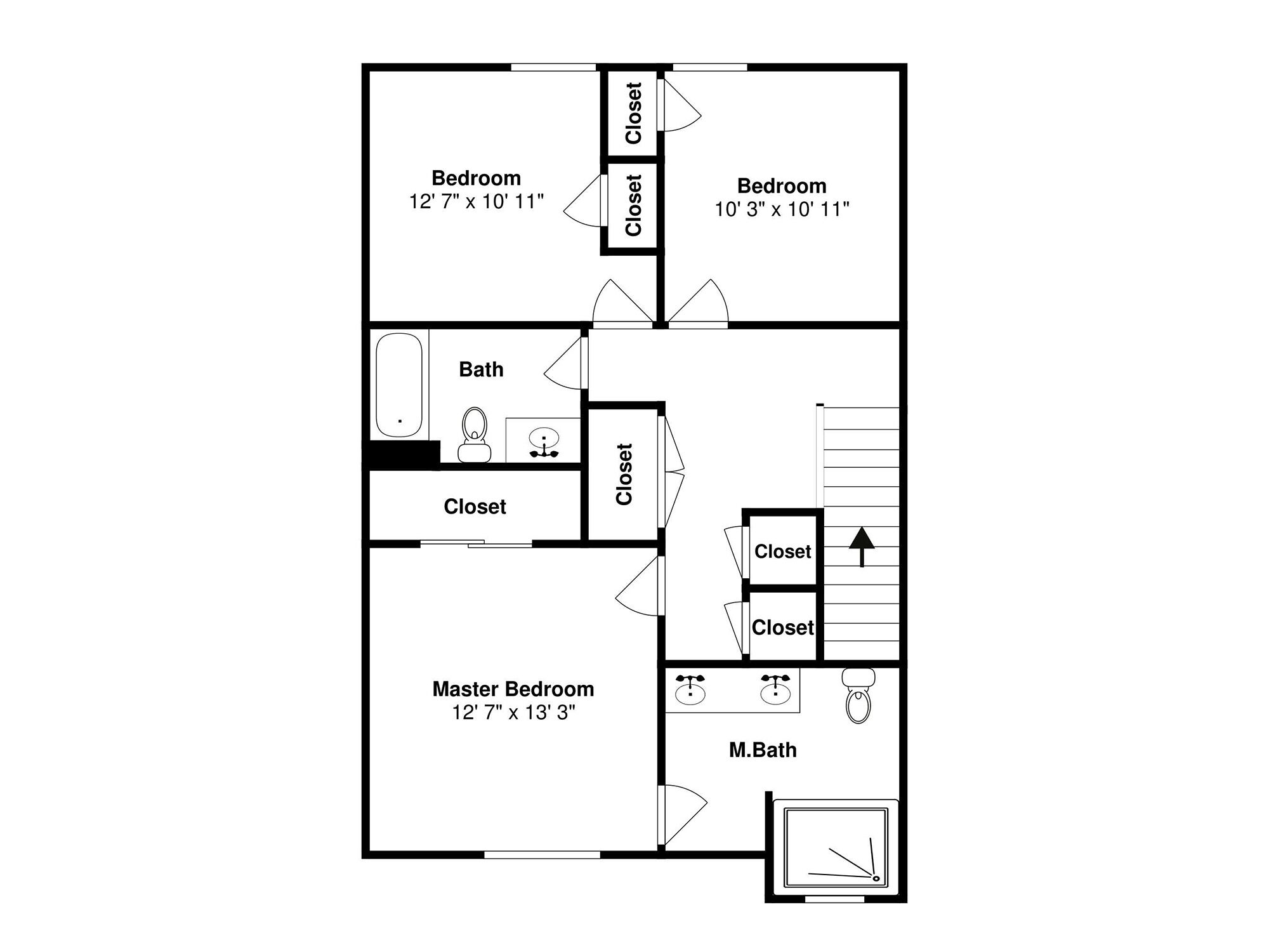 Grundriss eines Hotelzimmers mit einer Schlafzimmereinheit mit den Maßen 3,8 x 4,1 Meter, einem Badezimmer, zwei Abstellschränken und einem weiteren Badezimmer.