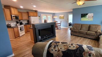 Smart TV, DVD player, books, video library